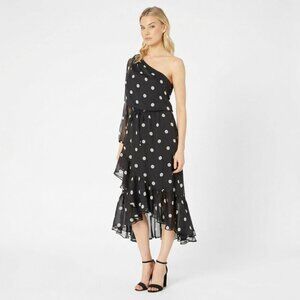 Lauren Ralph Lauren Womens Roshawna B/W Polka Dot Party Midi Dress Size 10